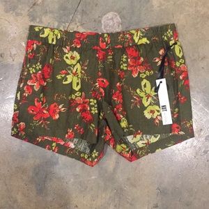 Olive Floral Print Shorts
